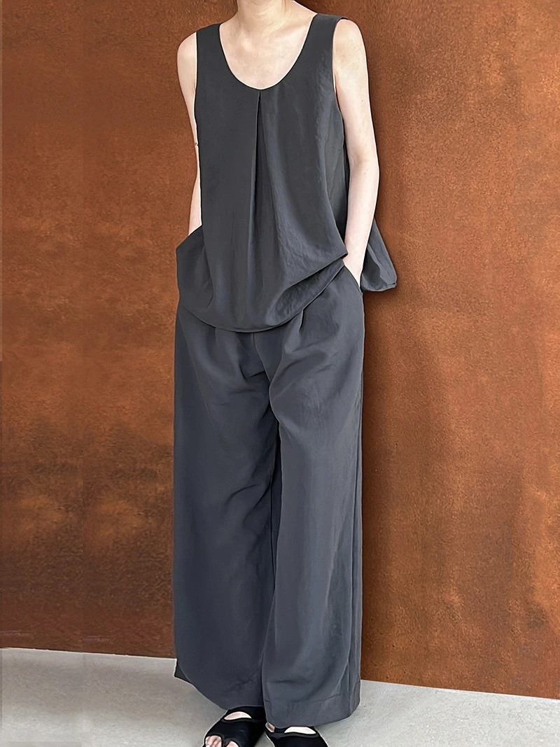 レディース 軽量 シフォン 無袖 タンクトップ＋ ワイドパンツ セット 夏服 おしゃれ 6,370円