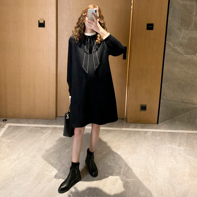 【送料無料】マタニティ ワンピース 膝丈 ハイカラー Aラインワンピース レディース 可愛い