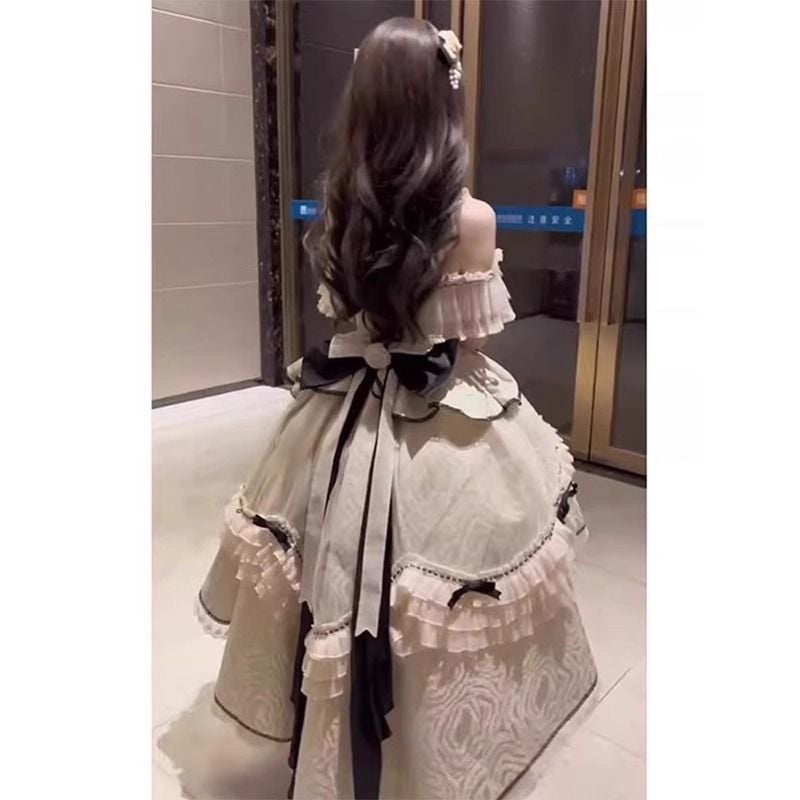 ブラックアプリコットのハイローロリータドレスエレガントで洗練された精巧な誕生日/成人式プリンセスドレス