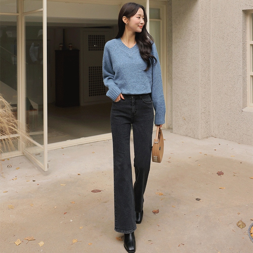 Click & Funny [起毛] トウアートブーツカットデニムパンツ [SMLサイズ]