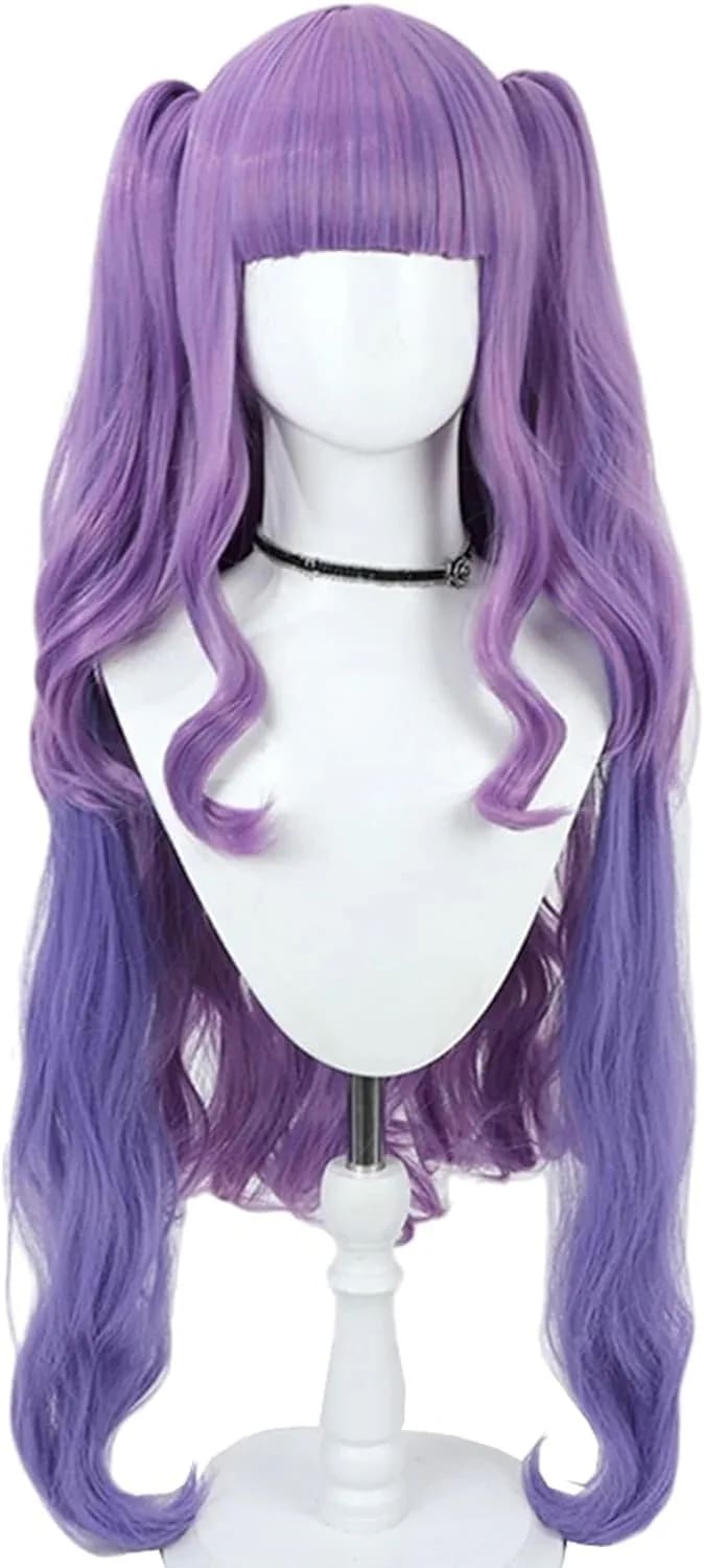 コスプレウィッグエルツインテール紫ロングカール耐熱文化祭小物ハロウイーンウィッグかつらネット付きコスチューム
