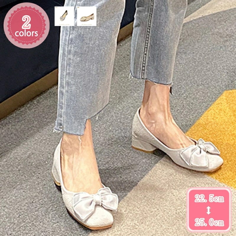 777円OFFクーポン 入園式 ちょう結び パンプス ローヒールパンプス 歩きやすい スクエアトゥ リボン 靴レディース パンプス 3センチ ローヒール レディース靴 ぺたんこ 太ヒール バレエシュー