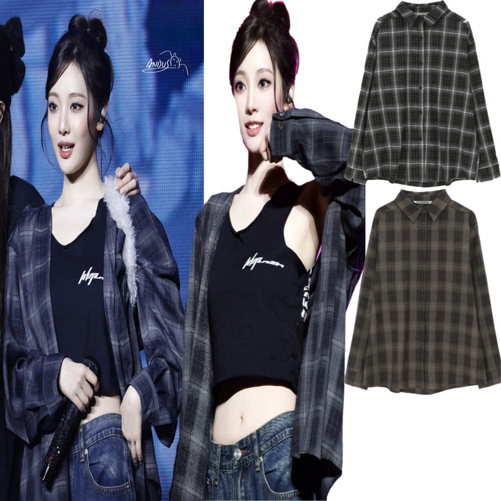 aespa ニンニン 着用/sloth-checkered over-fit shirt/ユニセックス