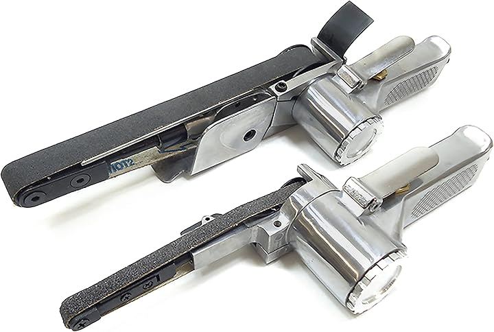 エアベルトサンダー 10mm 20mm セット 替えベルト付 角度調整 バリ取り スポット溶接剥がし 板金塗装 (シルバー, 10mmと20mmの2台セット)