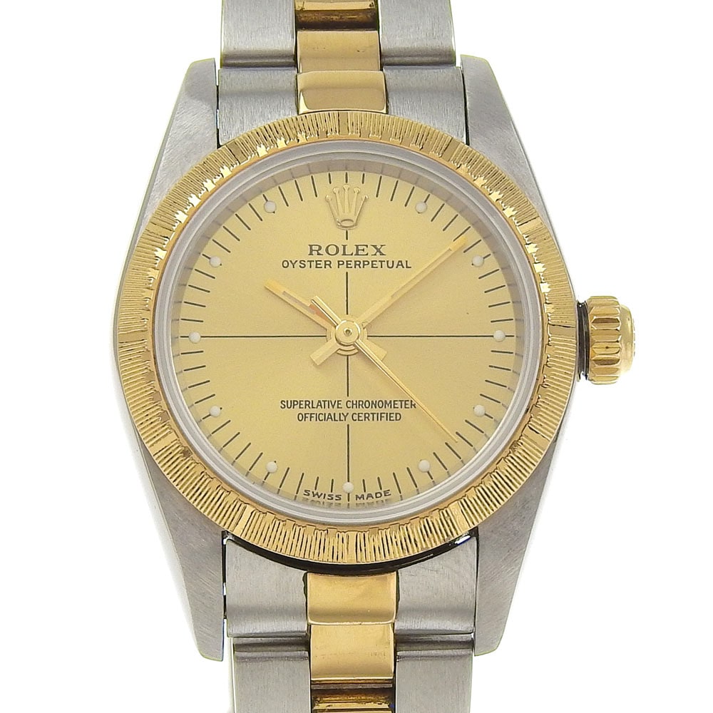 オイスターパーペチュアル cal.2230 Ｙ番 76243 腕時計 ステンレススチール YG 自動巻き レディース シャンパン文字盤 中古品