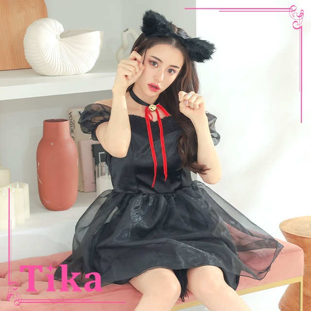 ハロウィンコスプレコスプレ 黒猫 キャット アニマル セット ワンピース セクシー チョーカー カチューシャ 大人 ブラック ネコ シースルー リボン ミニ ワンピ 猫耳 もこもこ ディズニークラ