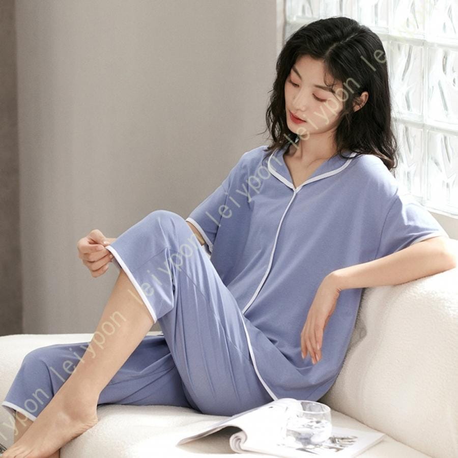 半袖 七分丈パンツ パジャマセット 寝巻き モダール綿 ルームウェア レディース 春 夏 上下セット プルオーバー トップス 部屋着 2点セット 薄手 ゆったり