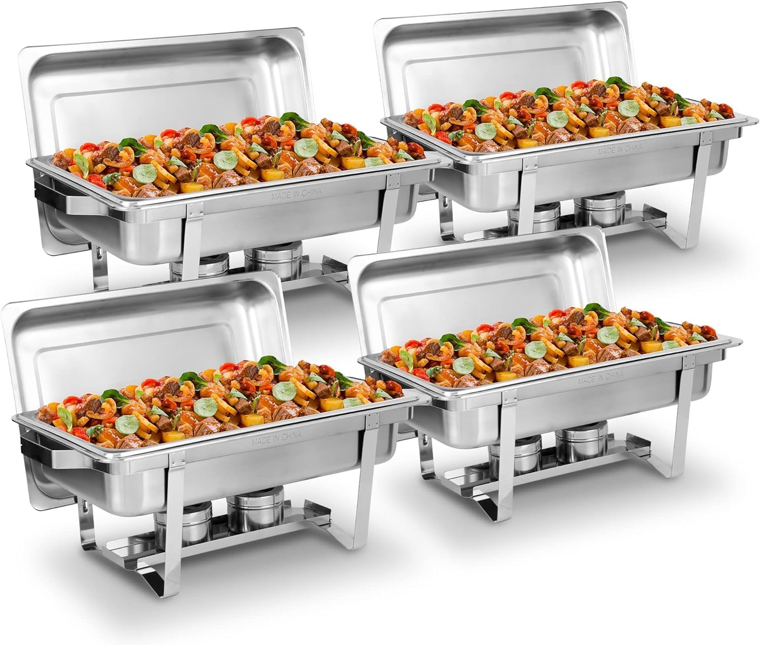 ビュッフェ ウォーマー 保温 鍋 器 トレイ オールスチールカバー湯煎式一人鍋用コンロ9L ステンレス製 角型 フタ付き バイキング ホテル 旅館 宴会 ウエディングパーティー 祝賀会 4個セット