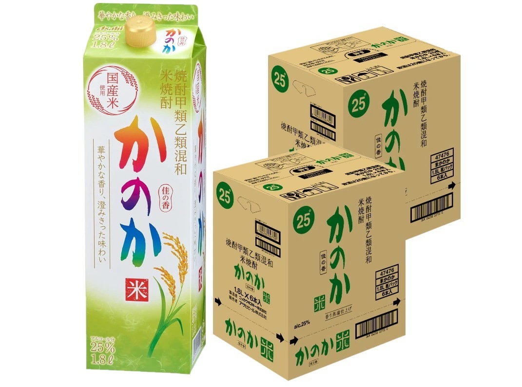 【送料無料】アサヒ 甲乙混和 かのか 米 こめ焼酎 パック 1800ml 1.8L2ケース/12本【北海道沖縄県東北四国九州地方は必ず送料がかかります】