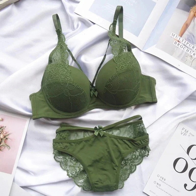 3D薄手 ブラジャー 大きいサイズ 【10点セット】5色 無地 ショーツ 上下セット ワイヤー入り レース セクシー