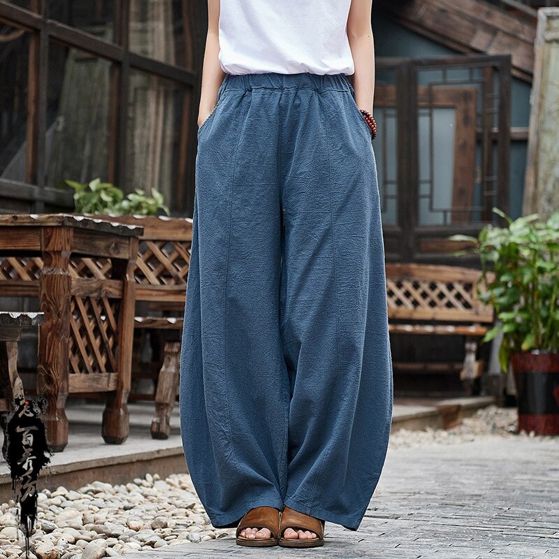 亜麻 復古 ゆったり 着痩せ効果 ランタンズボン 接触冷感ボトムス ひんやりボトムスXFZ124 母の日 母の日-0003368
