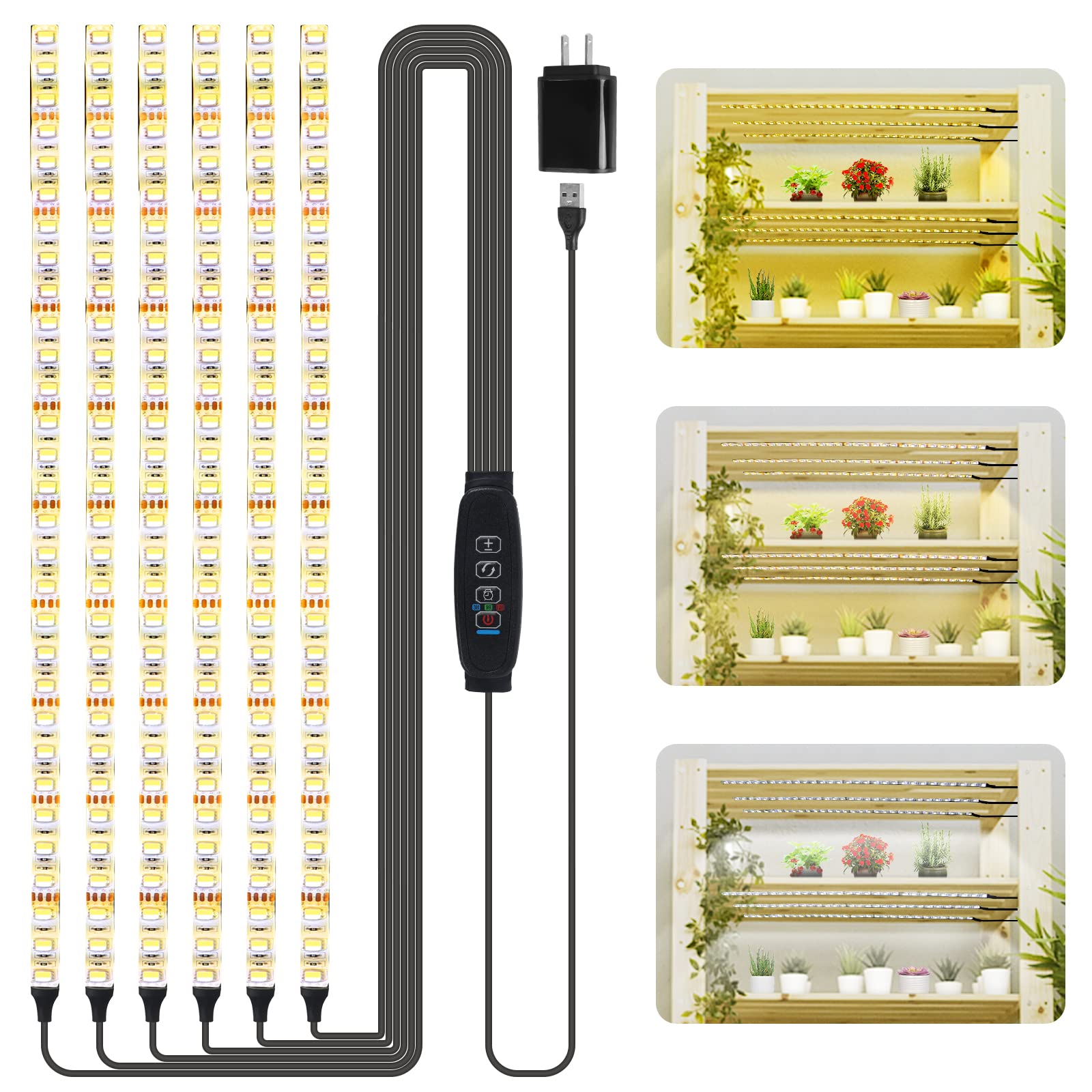 Deaunbr 植物育成ライト LED育成ライト 1セット6本 180個LEDチップ フルスペクトル 植物ライトタイマー機能(3/9/12H) 10階段調光 3段階調色(暖色 暖白色 白色)野菜 多肉
