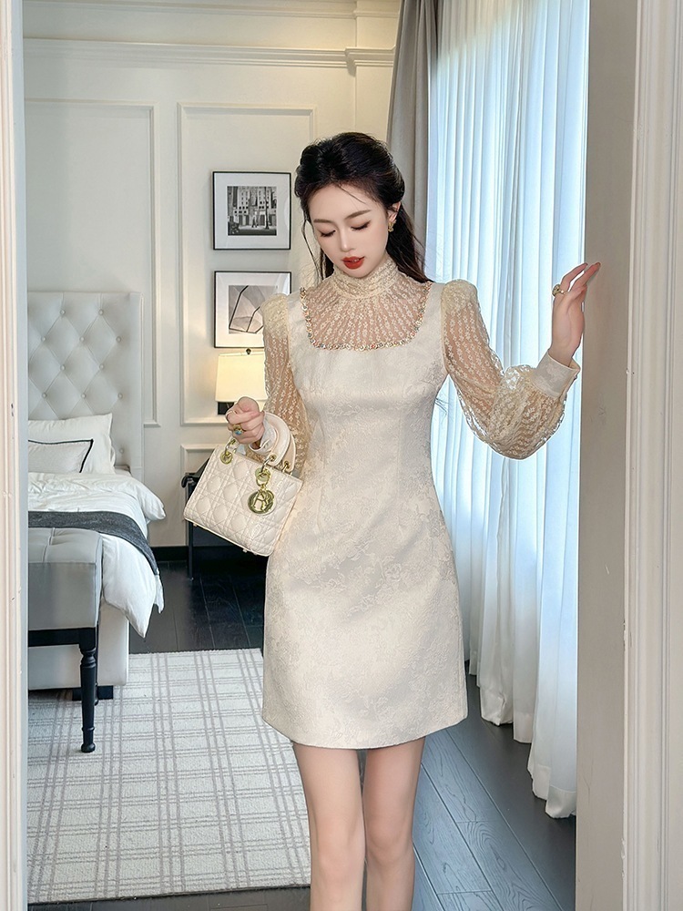 【JY.上品】 2025秋 レースワンピ ニセ2セット ドッキング パーティードレス キャバ 着痩せ 大人 お呼ばれ 同窓会 披露宴 卒業式 結婚式 ウェディング 二次会 成人式