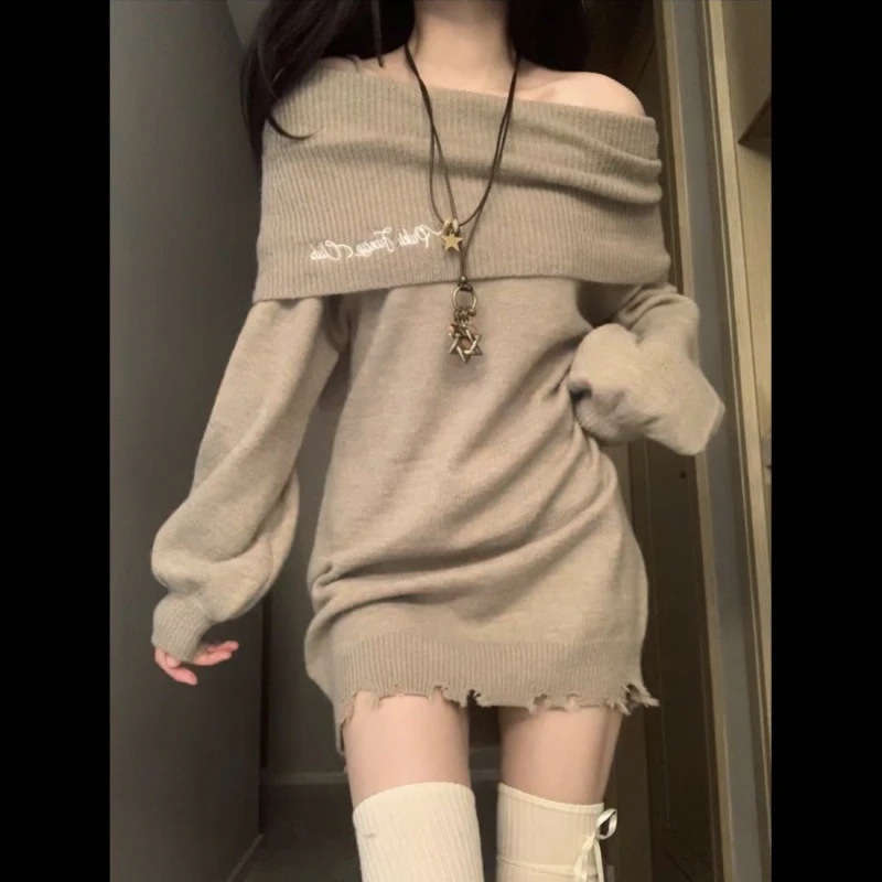 ハイエンドのカスタマイズ-純粋な欲望スタイルワンショルダーセーター女性のための 2024 秋と冬の新しいホットガールデザインニッチドレス痩身ヒップスカート