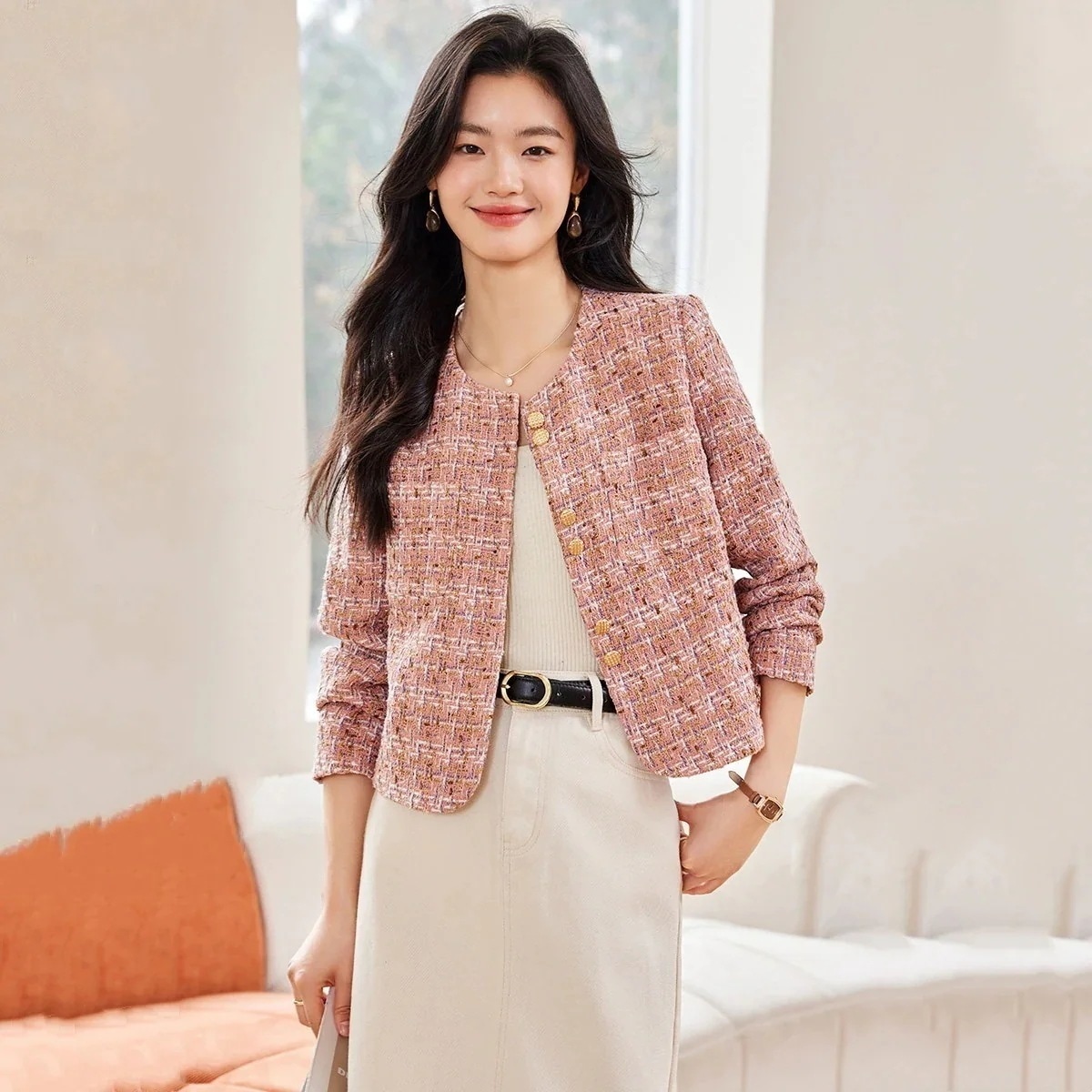 アウター トップス 着痩せ 通勤 ショートスーツ ポケット 初秋新作2025レディースミディアム丈カジュアル長袖カーディガン