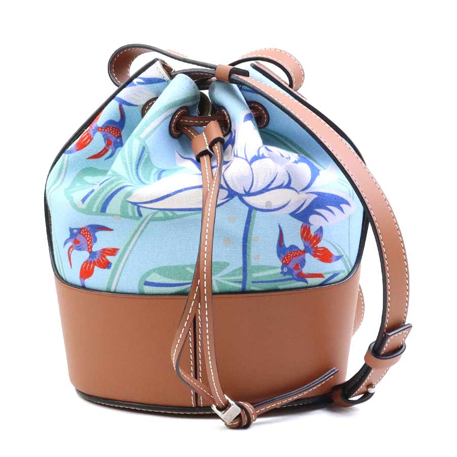 ロエベ LOEWE ショルダーバッグ パウラズ イビザ コラボ バルーンバッグ スモール キャンバス/レザー ブルー系×ブラウン レディース r10905n