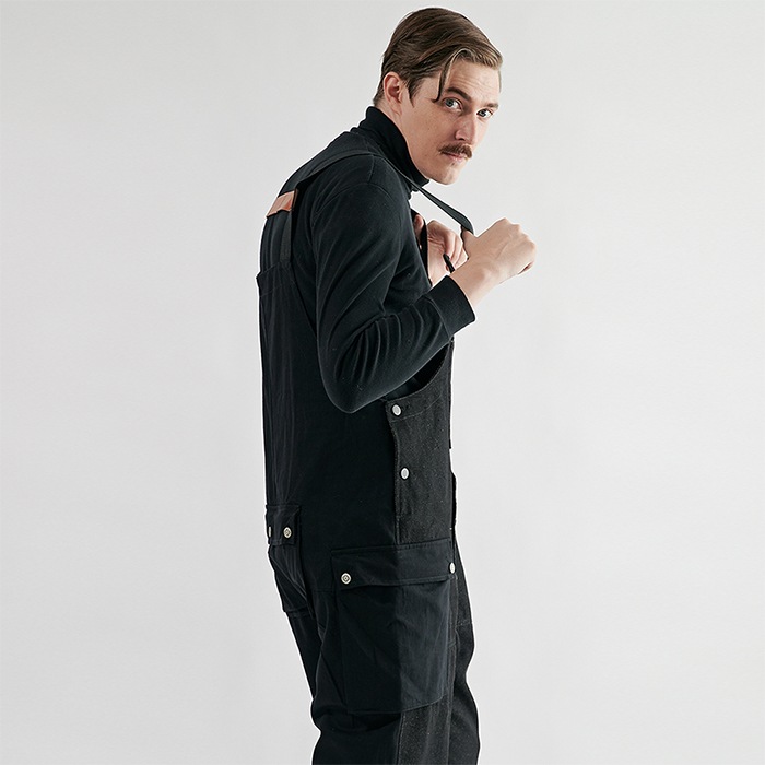 [送料無料]スミスアもーカントリー デニム カーゴ オーバーオールウォッシュドブラック