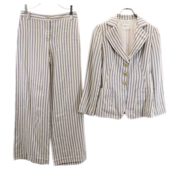 イタリア製 ストライプ柄 パンツスーツ 上下セットアップ 4 グレー系 レディース