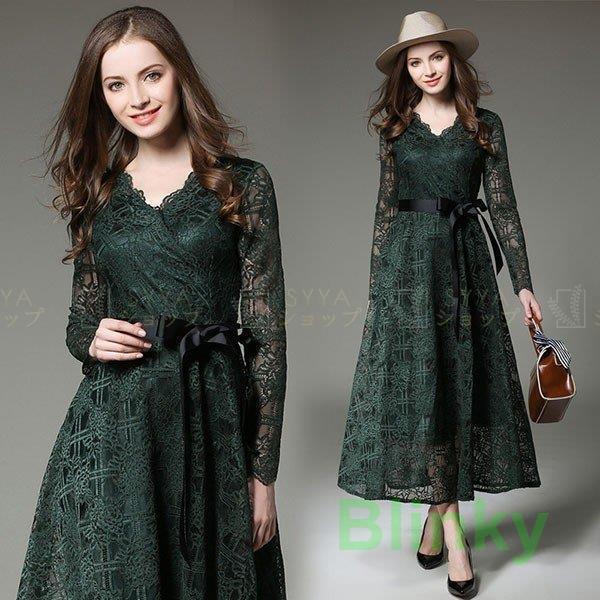 フォーマルドレス [10月推奨/20%OFF]パーティードレス お呼ばれ レースワンピース 披露宴 長袖 ロング丈 大きいサイズ 結婚式 二次会 袖あり 40代 韓国風 20代
