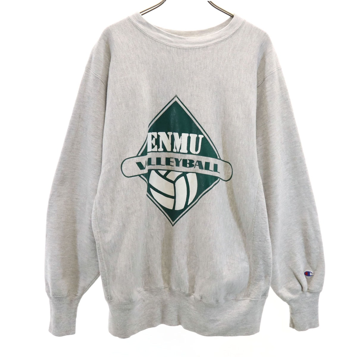 90s USA製 オールド 刺繍タグ バレーボール プリント 長袖 リバースウィーブ スウェット トレーナー L グレー メンズ 古着