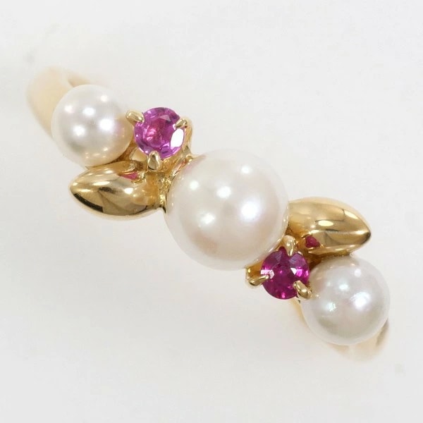 4℃ K18YG リング 8号 パール(真珠) 約3mm～4.5mm ルビー ジュエリー 中古