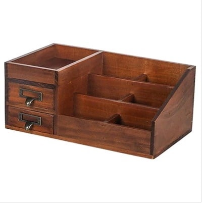 【メガ割 】収納箱引き出し式化粧品レトロ卓上鏡台木質パック口紅デスク棚