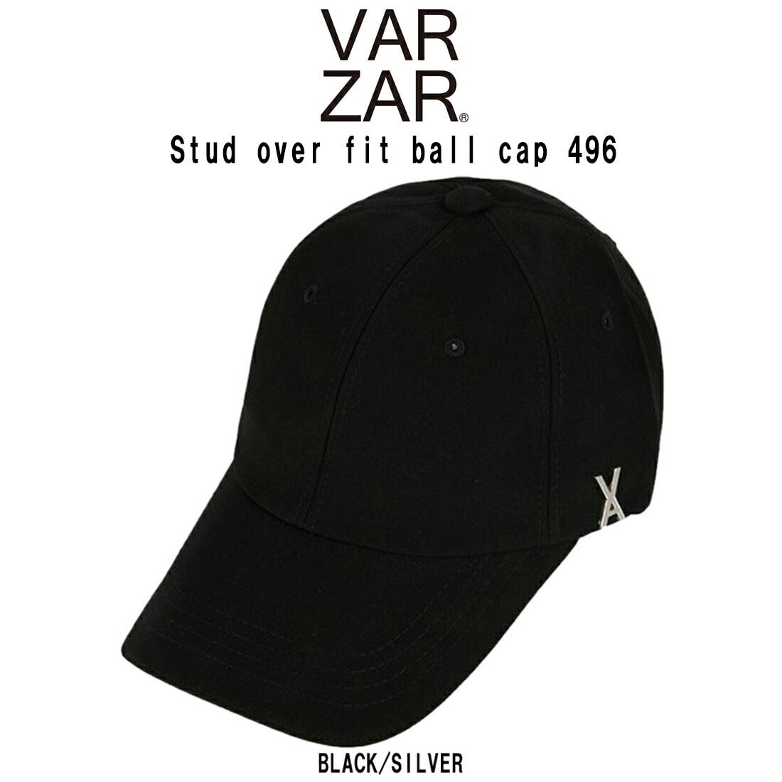 VARZAR キャップ 帽子 ワンポイント ロゴ スタッド オーバーフィット ブラック シルバー ユニセックス Stud over fit ball cap 496 韓国輸入品