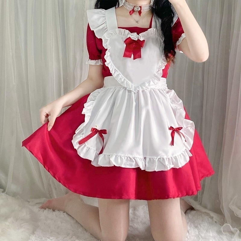 アリス 赤ワイン 恋人 メイド服 ロリータ かわいい メイド服 コスプレ ロリータ プリンセス ドレス 5,159円