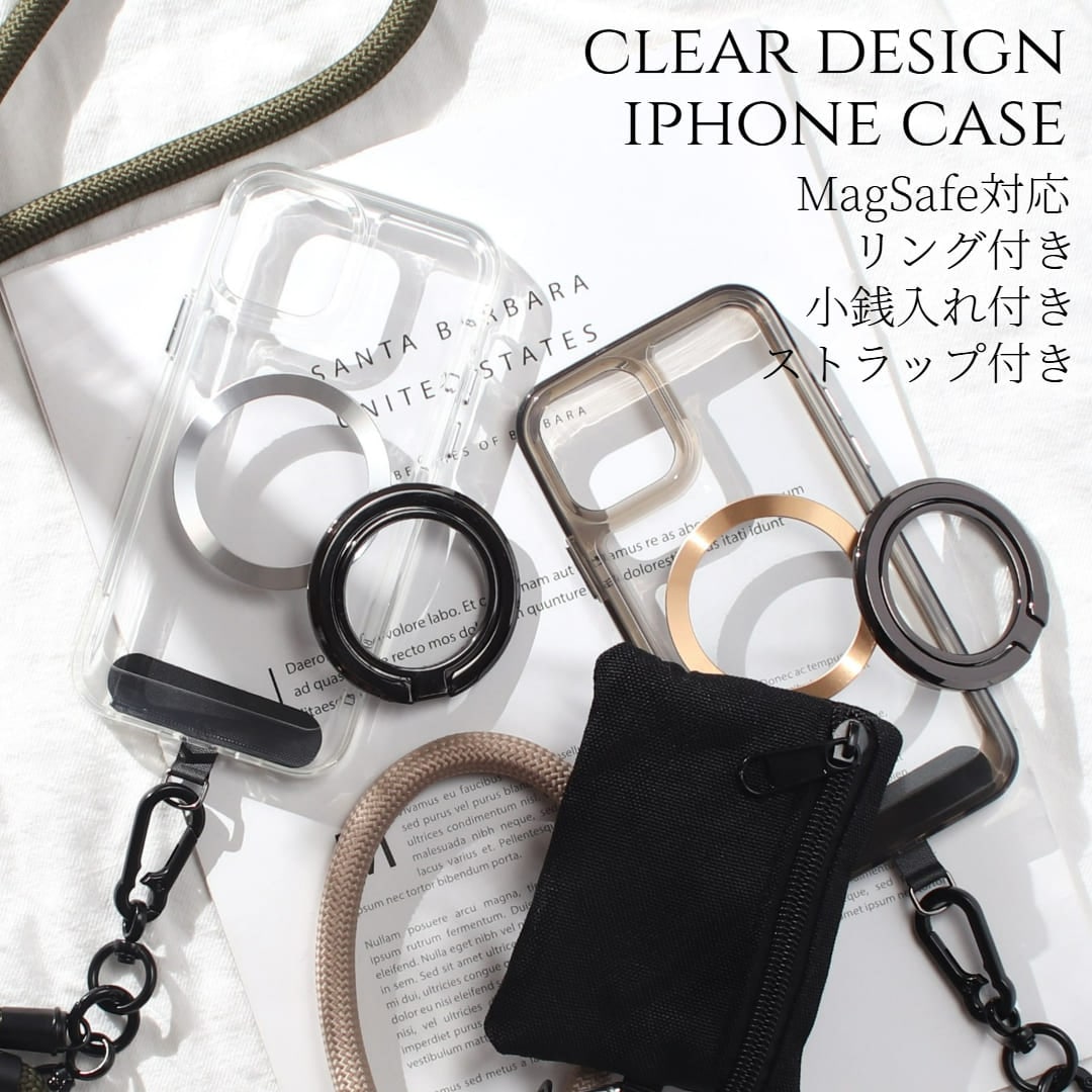 iphone12 ケース クリア リング付き 小銭入れ iphone12mini iphone12Pro iphone12ProMAX マグセーフ magsafe リング ホルダー マグネット 12
