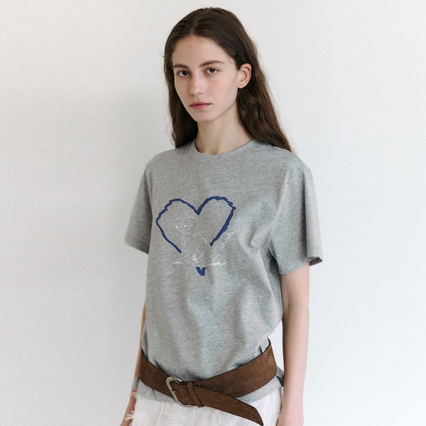 HEART FRIENDS PUPPY T-SHIRT GRAY