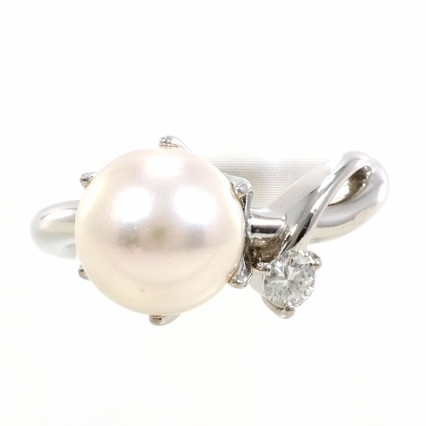 PT900 プラチナ リング 12号 パール(真珠) 約9mm ダイヤ 0.11 ジュエリー 中古
