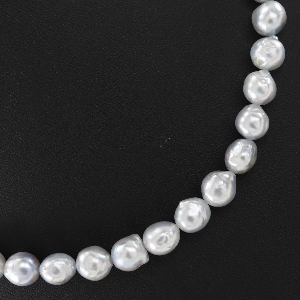 試着のみ‼︎ 【パール x シルバー】ロングネックレス pearl silver バロックパール ロング ネックレス 真珠 シルバー グレー 約70.0
