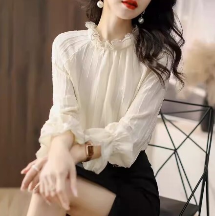 トップス ブラウス 長袖 エッジネック シフォン かわいい 大人可愛い きれいめ シンプル カジュアル 大人 上品 おしゃれ お洒落 かっこいい レトロ 大人女子 こなれ感 ラフ ラブリー キュートニット