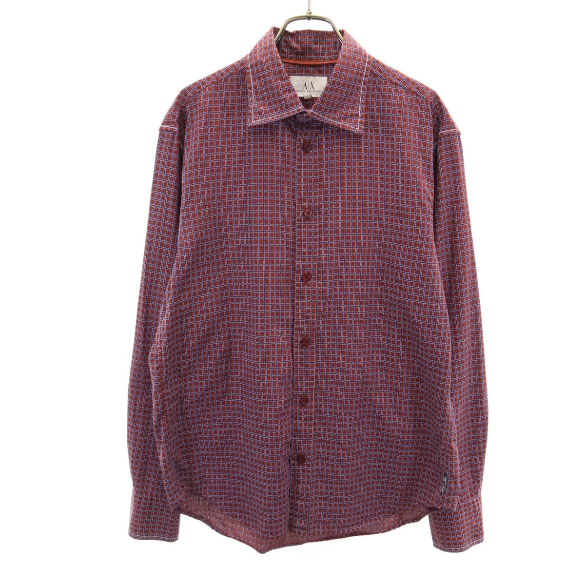 総柄 長袖 コットンシャツ M ブラウン メンズ 古着