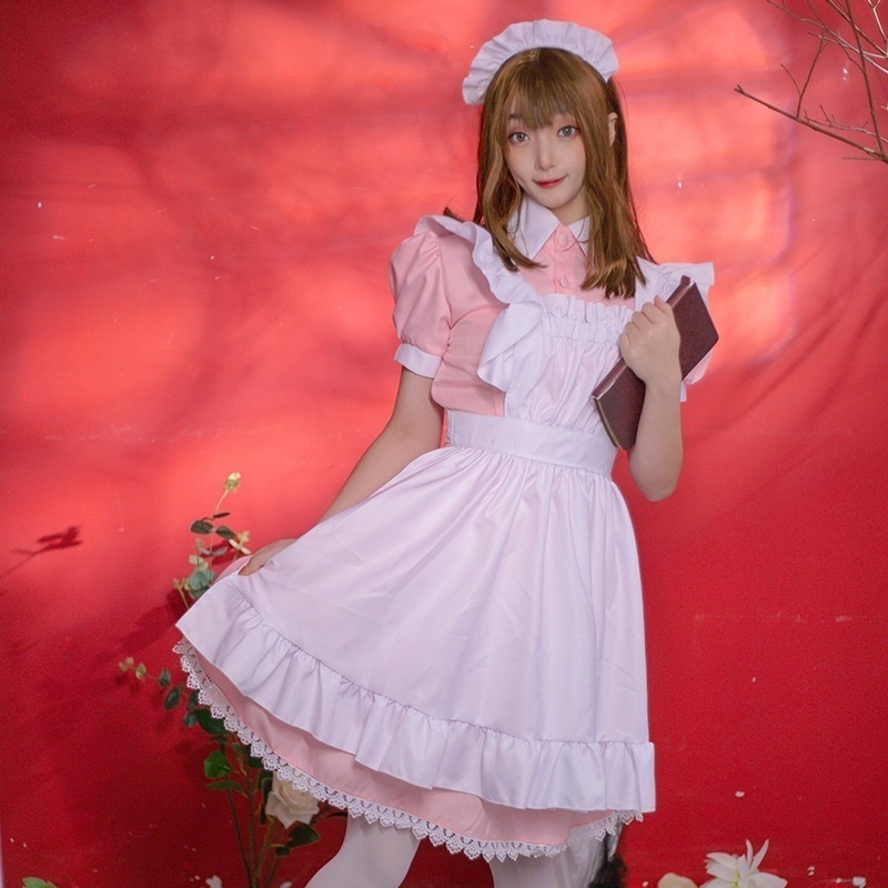 アニメコスプレ日常ピンクブルーローリメイド服レストランメイド制服演出服舞台服ワンピース