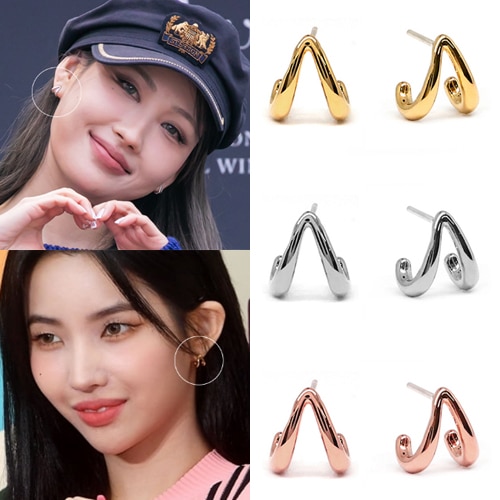 [子供たちソヨン/イサベ着用] ダブルライン三角イヤリング(24kメッキ) セレブが愛するカスタムジュエリー SNSで人気 韓国女性アクセサリー