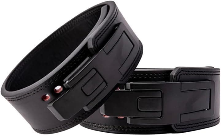 トレーニングベルト リフティングベルト ウエイトリフティングベルト レバーアクション 革 レザー ワンタッチ パワーリフティング 筋トレ パワーベルト(ブラック, XL)