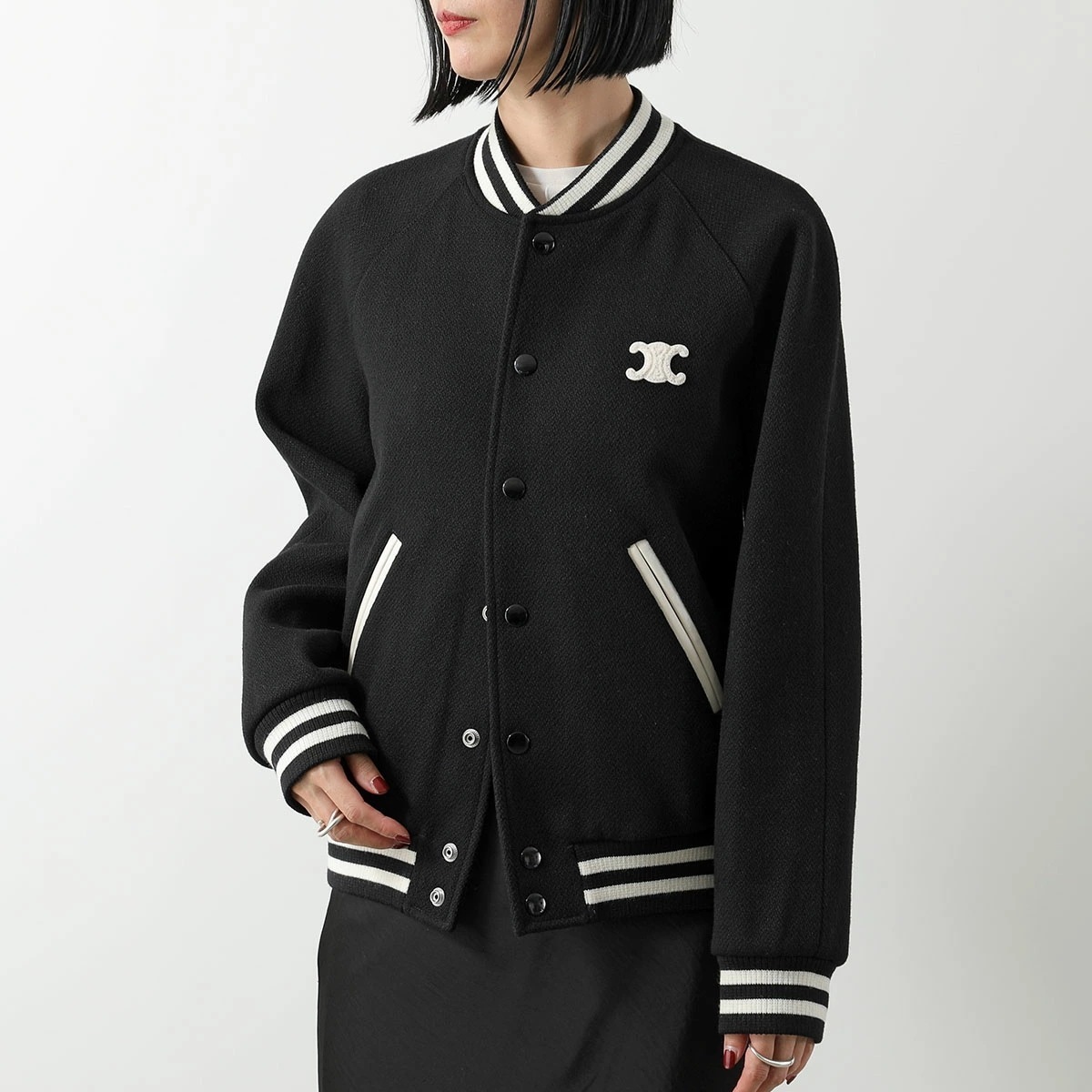 CELINE セリーヌ スタジャン RV0L4896C.38NO レディース トリオンフ テディジャケット ウールブレンド ロゴパッチ ブルゾン ライン ジャケット 206,205円