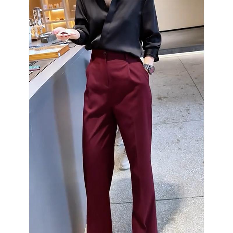 レディース ファッション オシャレ カワイイ シンプル 人カワイイ きいサイズ ソリッドカラー ハイウエスト ストレート レッグ ワイド スーツ パンツ スリム