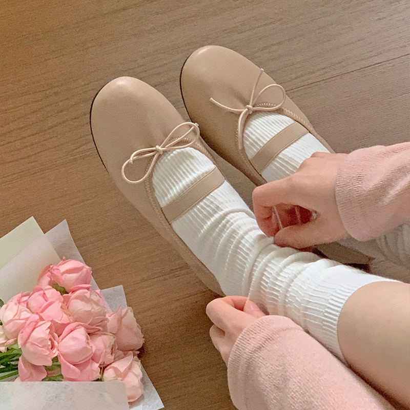 [tac0425] 韓国ファッションリボンバンディングメリージェーンフラットシューズ