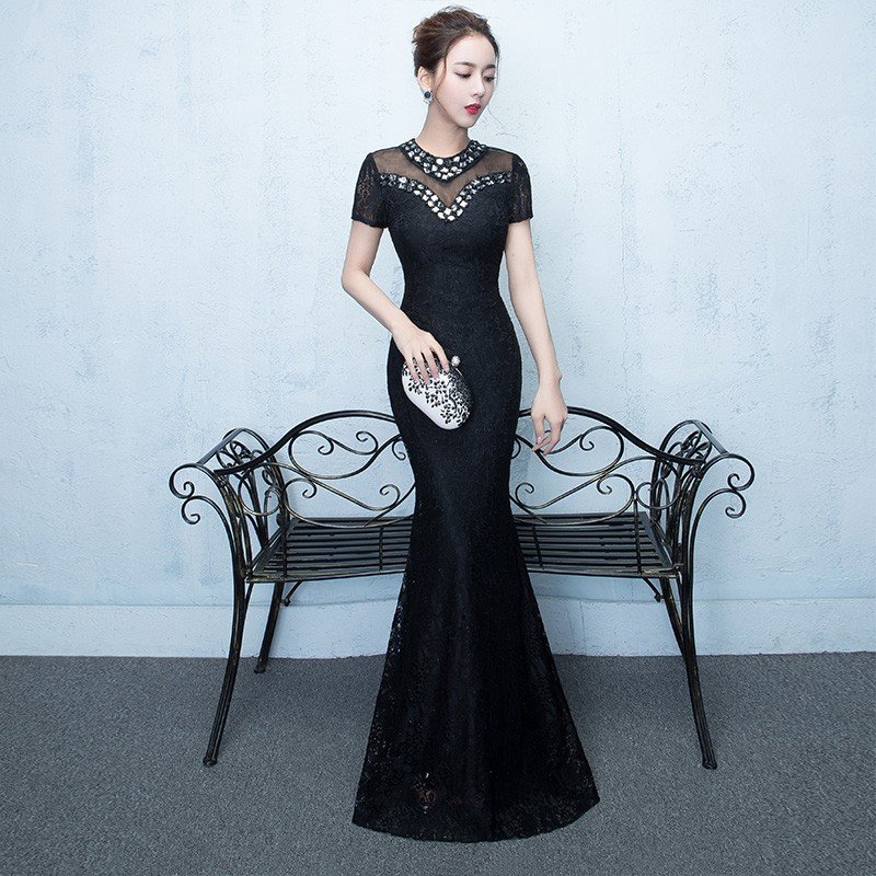 マーメイドドレス 演奏会 二次会 イブニングドレス 安い 発表会 カクテルドレス 花嫁 結婚式 ロングドレス カラードレス 黒 フォーマルドレス コンサート