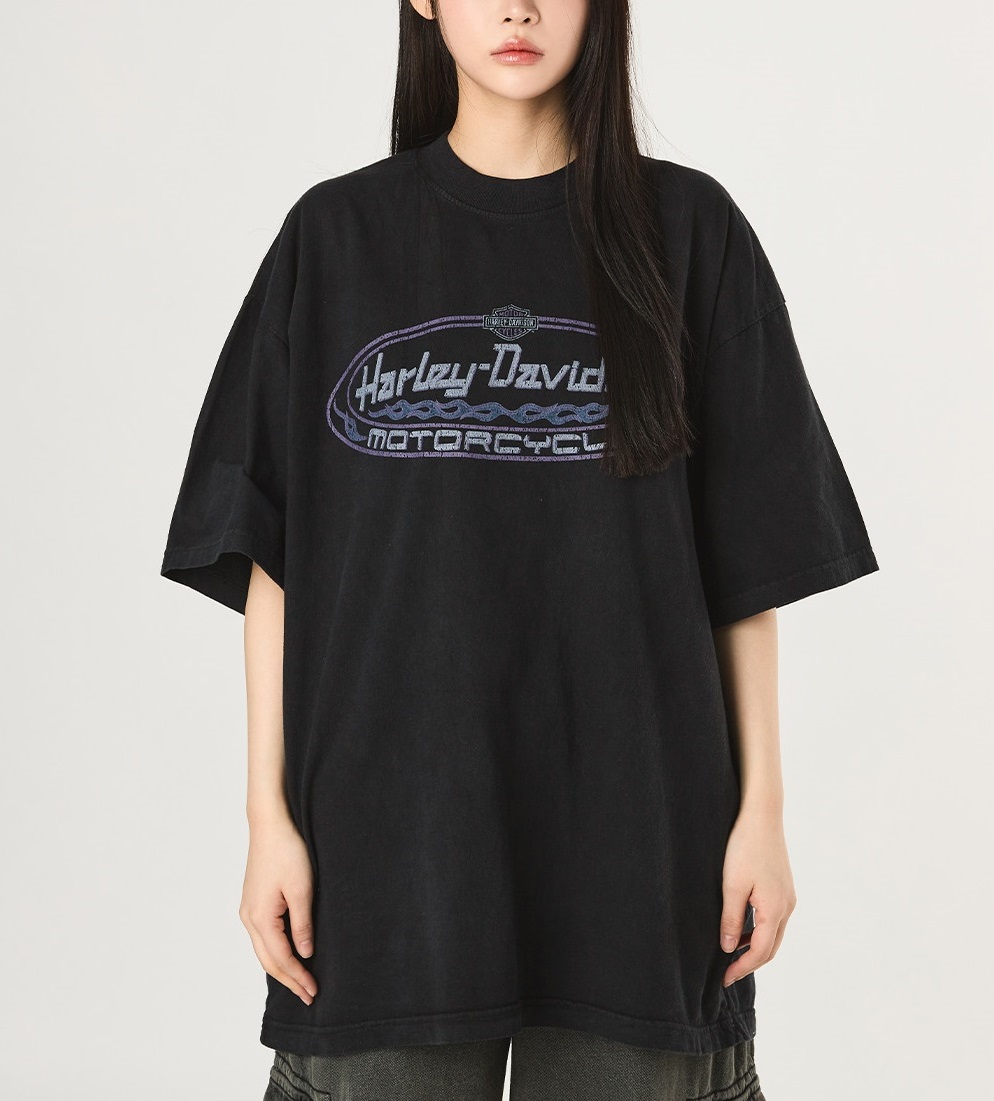 Blue flame print over t-shirt (UNISEX) 新商品 韓国人気 男女共用 韓国ファッション 夏のファッション 学生ファッション カップル デイリールック ヴィンテ