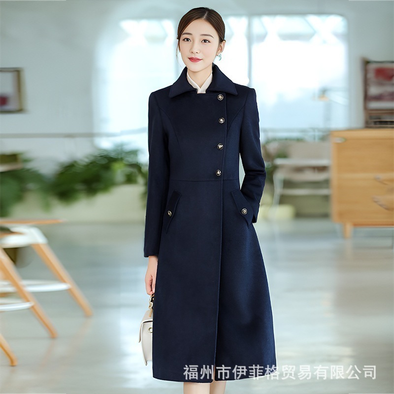 レディースウールコート 冬 スタイルホテルフロント作業服小さいミディアム栀 シニアウールコート