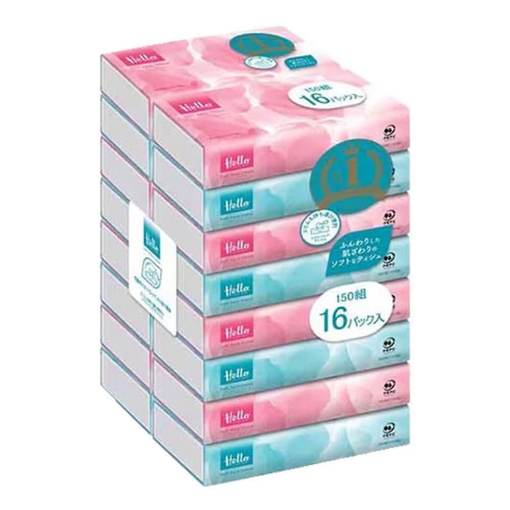 ティッシュペーパー 箱なし ハロー ソフトパックティッシュ 150組 96個(16個入 6パック)