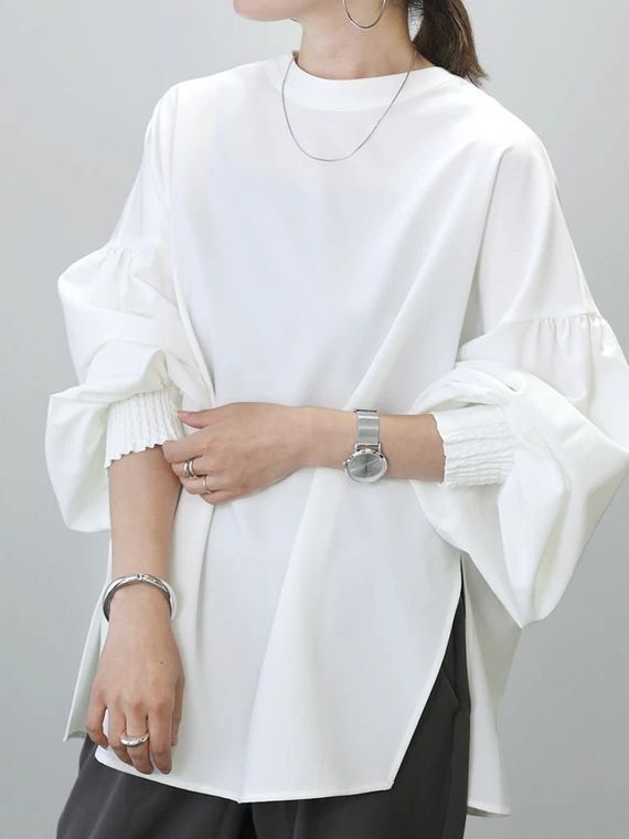 2WAY シャツ ブラウス 後ろボタン バルーン袖 長袖 ボリュームスリーブ 韓国 レディース オルチャン 可愛い トップス 個性的 大人 かっこいい きれいめ 高級感 高見え おしゃれ