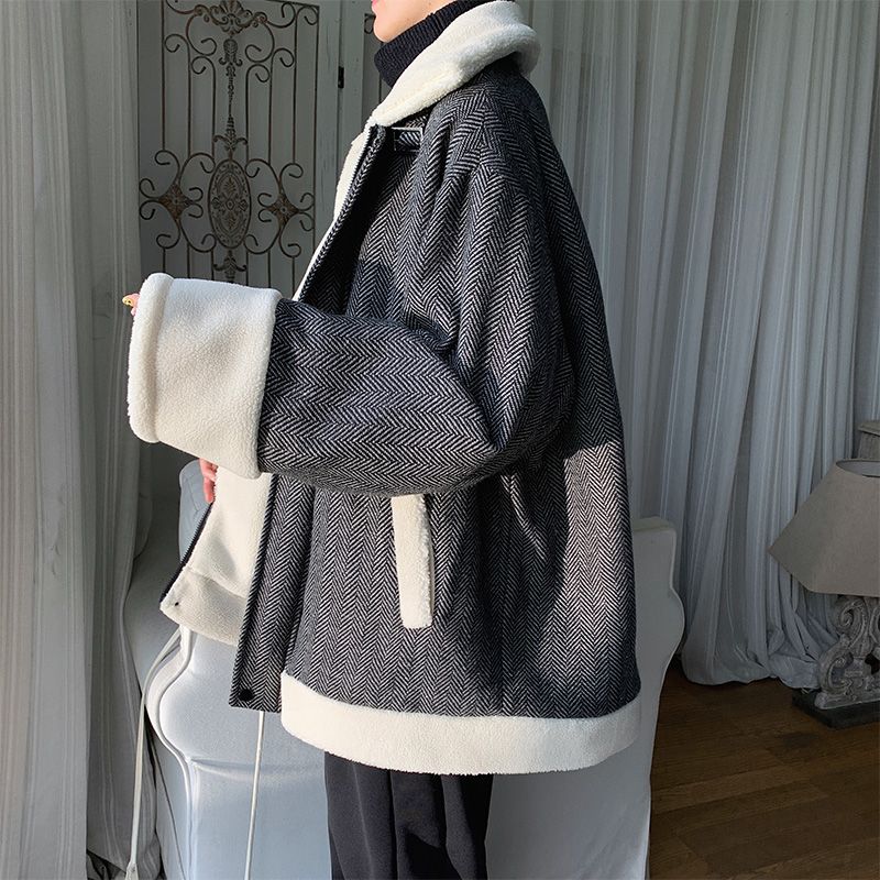 今年の新作 韓国ファッション冬メンズ 冬 新しい 港風 ヴィンテージ 裏起毛 アウター ラム毛 トレンド 保温 オシャレ ジャケット