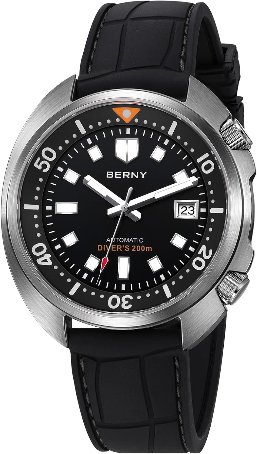 BERNY 腕時計 メンズ 手動と自動巻き 200m防水ダイブウォッチ ARコートをしたサファイアガラス 超発光 カレンダーを付け フッ素ゴム製バンド ファッション誕生日プレゼント 25,281円