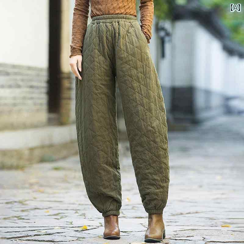 パンツ レディース ボトムス 厚手 綿 女性 秋冬 アウターウェア キャロット レトロ バナナ 暖かい