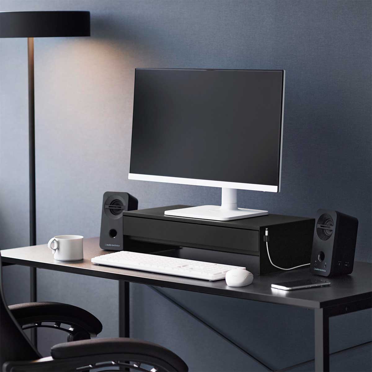 モニターラック 山崎実業 tower タワー ゲームコントローラーも入る引き出し付きモニター台 10188ブラック