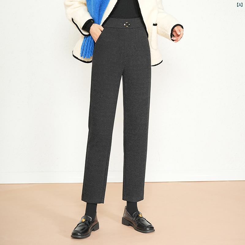 レディース　ファッション　オシャレ　シンプル ウール 韓国 ハイウエスト パンツ 秋冬 カジュアル 九分丈